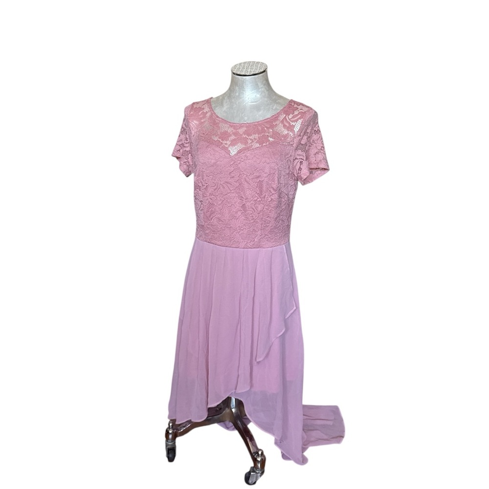 New LIGHT blush/ pink  Lace Dress cascading chiffon bottom size MEDIUM